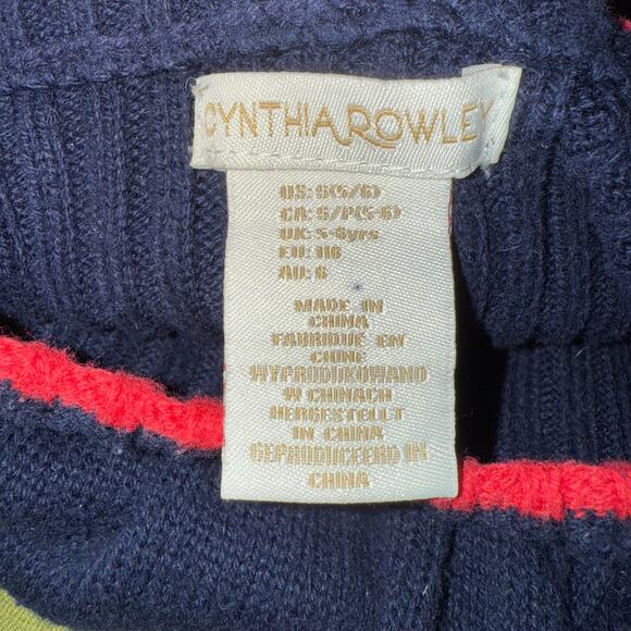 Cynthia Rowley Girl’s Navy Blue Red Apple Long Sleeve Sweater Dress Size Small - Picture 3 of 5